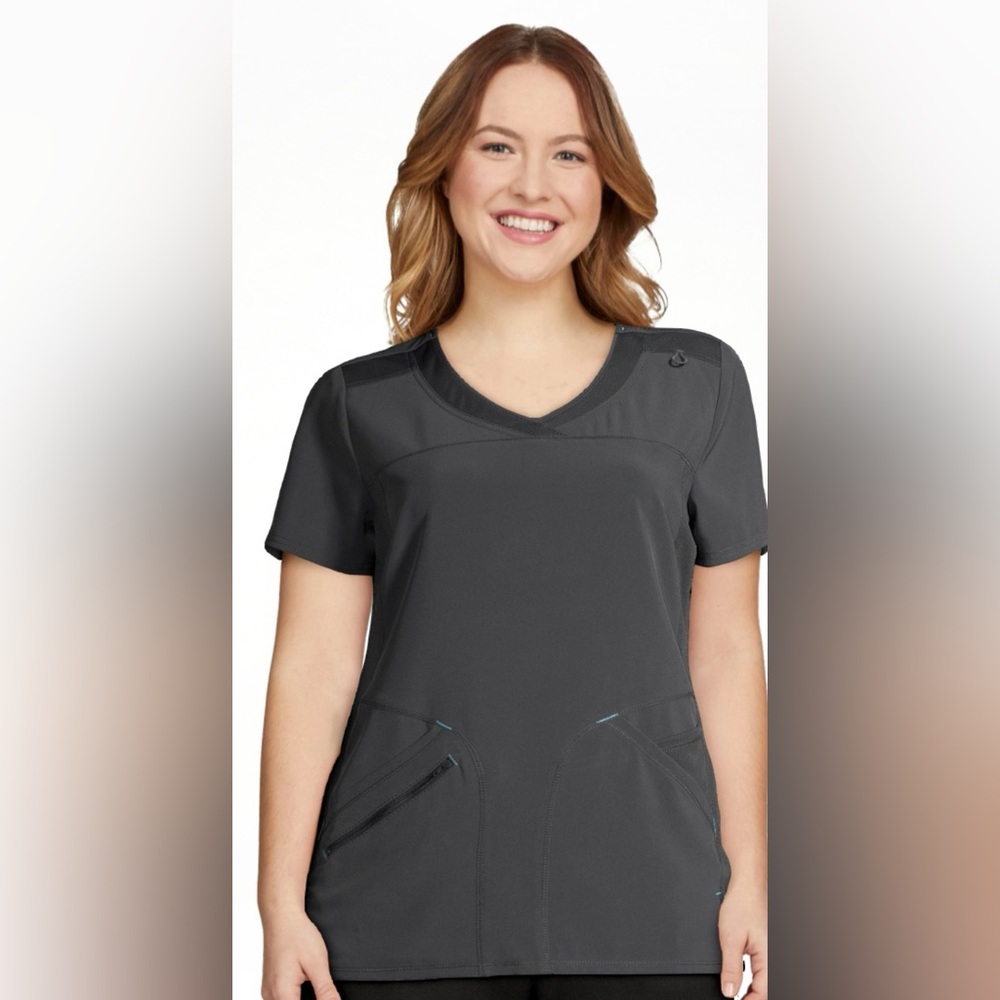 NWT Scrubstar Performance Scrub Top Womens Large Pewter Gray V-Neck Stretch - Picture 2 of 10